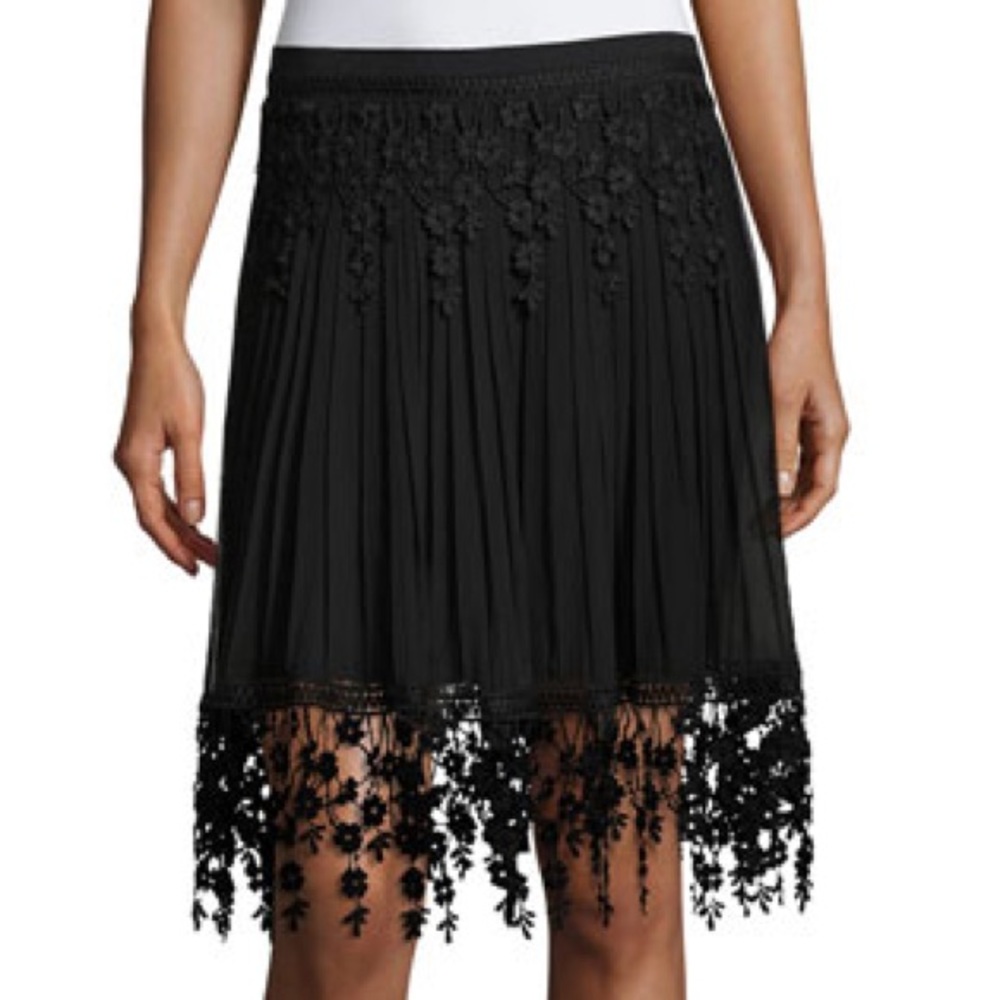 ELIE TAHARI
Brielle Pleated Chiffon & Floral-Lace Skirt, Black